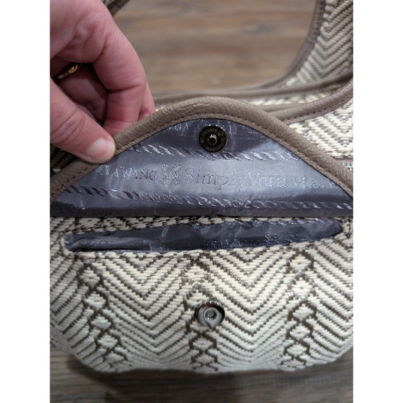 Simply Vera Verawang Brown And Tan Weave Pattern Fabric Sidekick Satchel - Picture 5 of 12